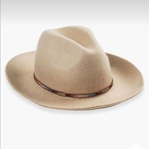 Lucky Brand Adjustable Beige Suede Hat with Beaded Belt